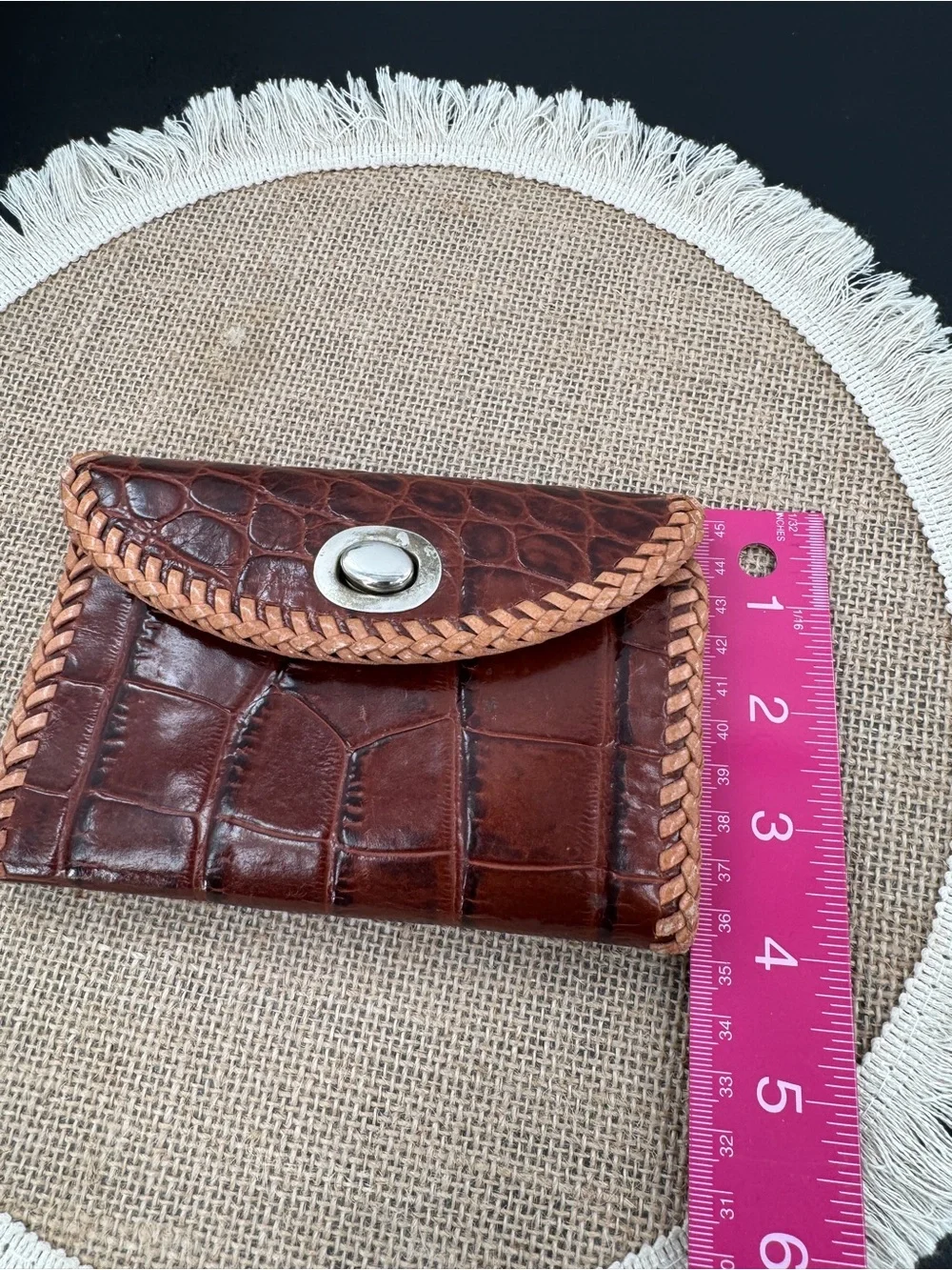Vintage Genuine Alligator Crocodile Skin Trifold Wallet Coin Purse Whipstitch